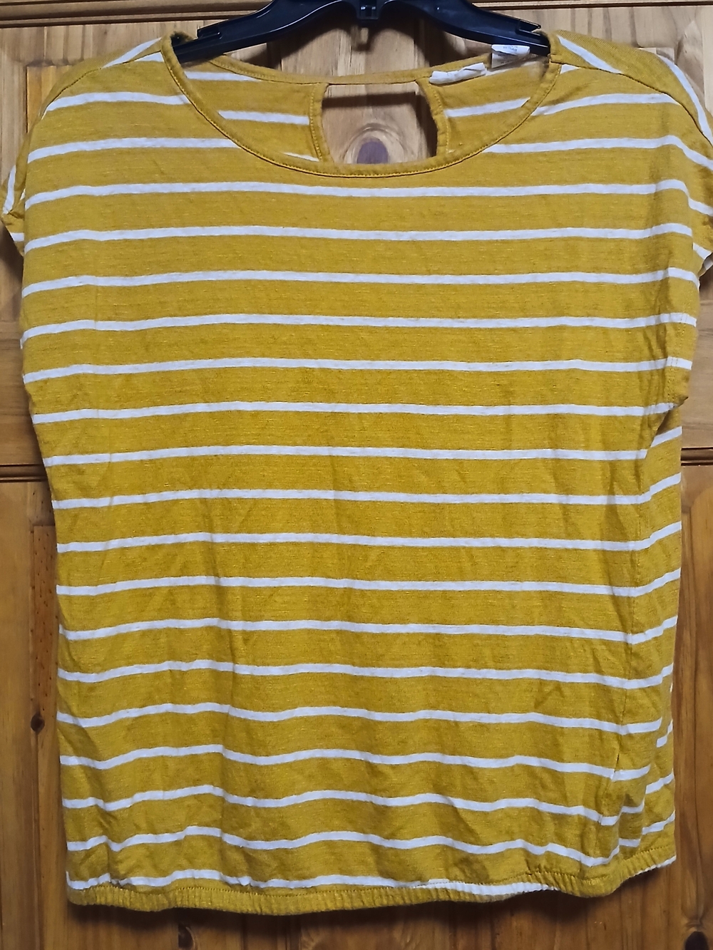 Sigrid Olsen Yellow and White Striped Short Sleeve Top 100% Linen